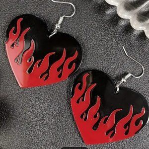 Colorful Flame Heart Design Dangle Earrings Classic Party Style Acrylic Jewelry